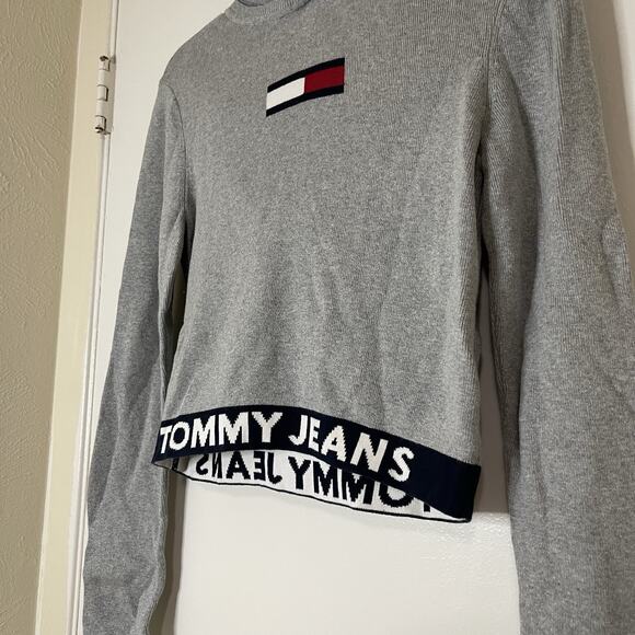 Tommy Hilfiger tommy jeans logo band cropped knit hooded sweater size medium - Picture 2 of 5